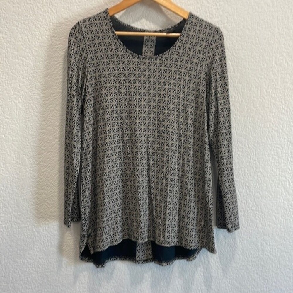 J. Jill Wearever Collection Black & White Pattern Long Sleeve Blouse S Petite